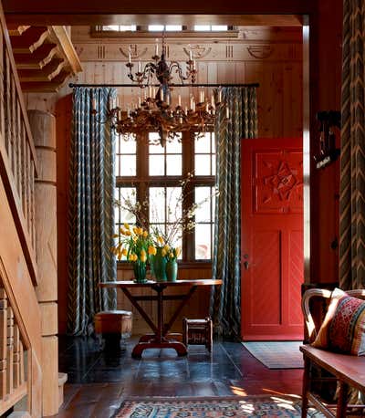 Country Country House Entry and Hall. Midwestern Camp Compound by Bruce Fox Design.