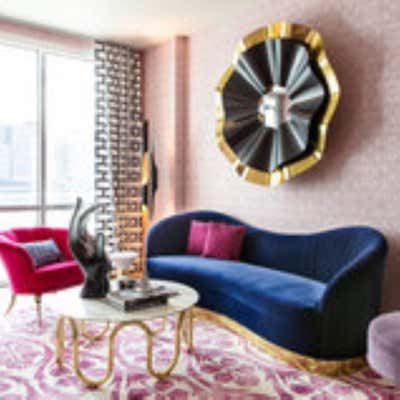 Eclectic Apartment Living Room. Magenta and Navy Pad by Maureen Stevens.