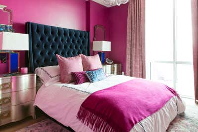  Eclectic Apartment Bedroom. Magenta and Navy Pad by Maureen Stevens.