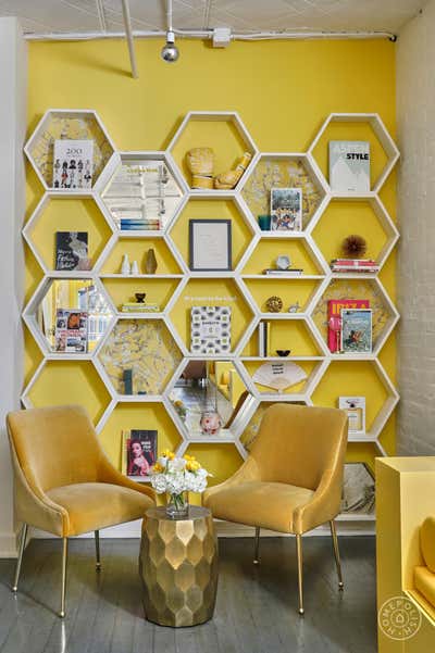  Mid-Century Modern Bohemian Office Lobby and Reception. Bumble NYC Office  by Emma Beryl.