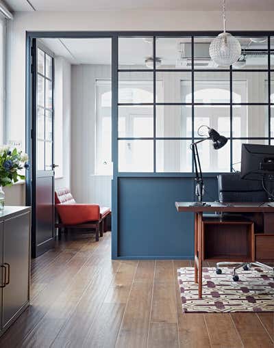  Industrial Mid-Century Modern Office Lobby and Reception. Covent Garden Office by Godrich Interiors.