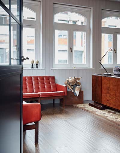  Industrial Mid-Century Modern Office Lobby and Reception. Covent Garden Office by Godrich Interiors.
