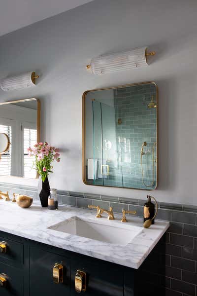  Mid-Century Modern Family Home Bathroom. English Arts & Crafts Style Home by Nina Farmer Interiors.