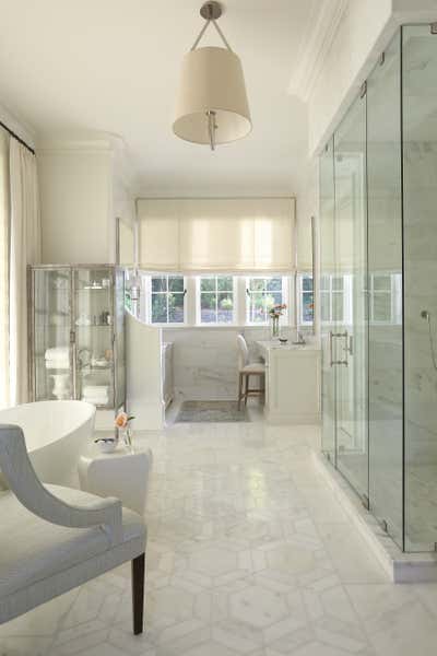 Traditional Family Home Bathroom. Marble Master Bath by Tish Mills Interiors.