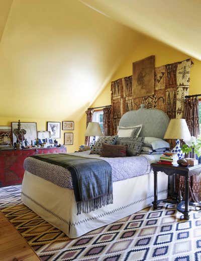 Eclectic Country House Bedroom. John Robshaw's Country Home by Sara Bengur Interiors.