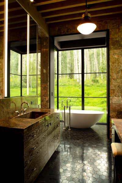  Farmhouse Family Home Bathroom. Rivers Edge Aspen by Eigelberger Architecture and Design.