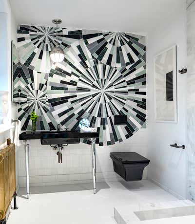  Art Deco Maximalist Family Home Bathroom. Guest Bath Renovation by Right Meets Left Interior Design.