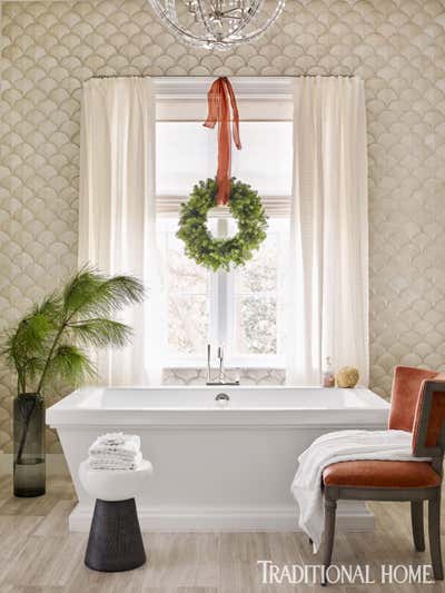  Mediterranean Bathroom. Traditional Home Cover Story by Bridget Beari Designs.
