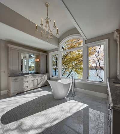  Transitional Family Home Bathroom. West Bloomfield Lakehouse by Art Harrison Interiors & Collection.