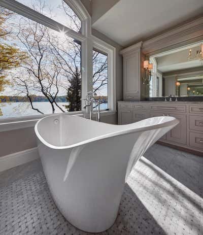 Coastal Family Home Bathroom. West Bloomfield Lakehouse by Art Harrison Interiors & Collection.