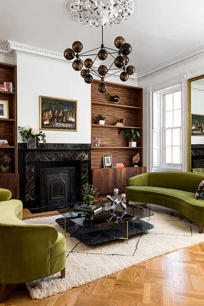  Mid-Century Modern Family Home Living Room. Jersey City Brownstone by Ana Claudia Design.