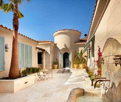  French Mediterranean Vacation Home Exterior. La Quinta Getaway by Willetts Design & Associates.