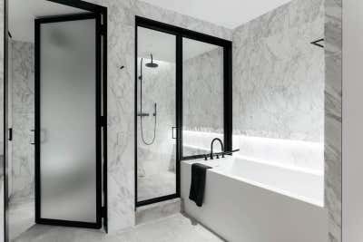Modern Bachelor Pad Bathroom. Flatiron 2 into 1 by Jae Joo Designs.