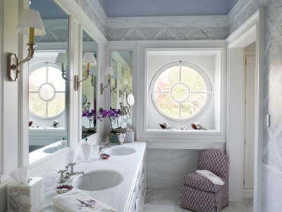 Transitional Vacation Home Bathroom. Hollyhock House by Bunny Williams Inc..