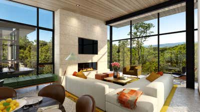  Mid-Century Modern Country House Living Room. Contemporary Hillside Home by BAR Architects & Interiors.