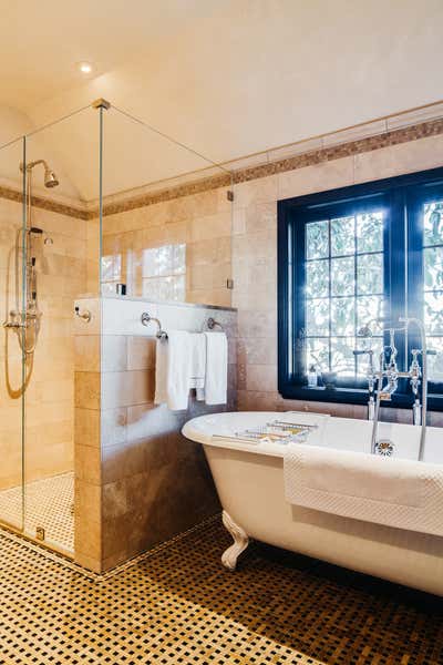  English Country Cottage Family Home Bathroom. Tudor Custom Home by BAR Architects & Interiors.
