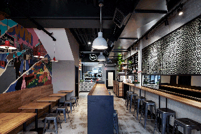 Industrial Restaurant Entry and Hall. Taïm Georgetown by Boldt Studio.