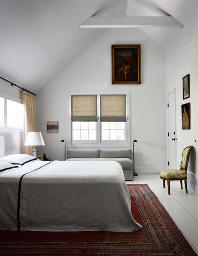  Traditional English Country Beach House Bedroom. East Hampton Cottage by Patrick McGrath Design.