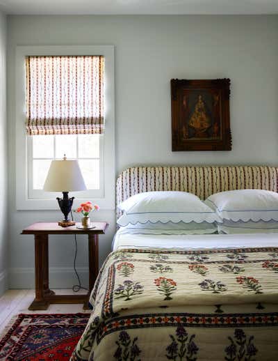 Traditional English Country Beach House Bedroom. East Hampton Cottage by Patrick McGrath Design.