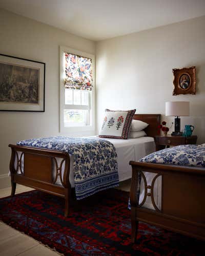  English Country Beach House Bedroom. East Hampton Cottage by Patrick McGrath Design.