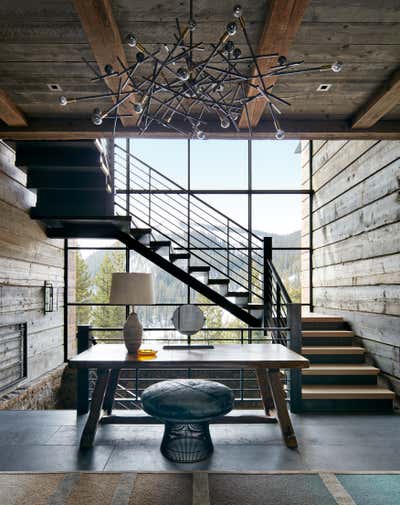  Industrial Transitional Vacation Home Entry and Hall. Montana Ski House  by Shawn Henderson Interior Design.