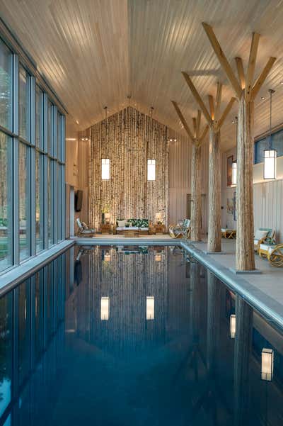  Farmhouse Vacation Home Open Plan. Lazy Bear Pool House  by BarlisWedlick Architects LLC.