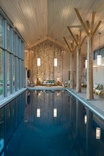  Beach Style Open Plan. Lazy Bear Pool House  by BarlisWedlick Architects LLC.