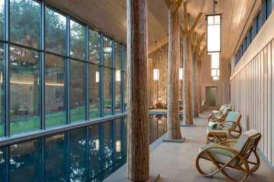  Farmhouse Vacation Home Open Plan. Lazy Bear Pool House  by BarlisWedlick Architects LLC.