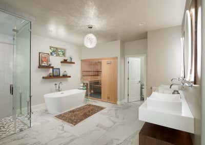  Bohemian Transitional Family Home Bathroom. Luxe Spa Sanctuary by Kristen Elizabeth Design Group.