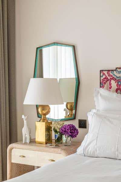  Contemporary Eclectic Hollywood Regency Family Home Bedroom. St Johns Wood by Samantha Todhunter Design Ltd..