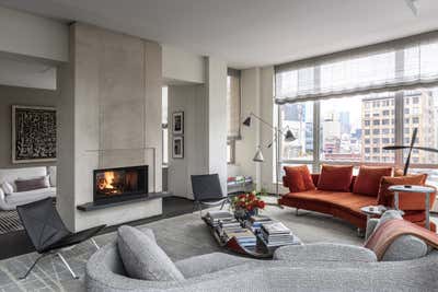 Mid-Century Modern Apartment Living Room. Chelsea Duplex Penthouse/ renovation and interiors  by Elizabeth Steimberg Architects.