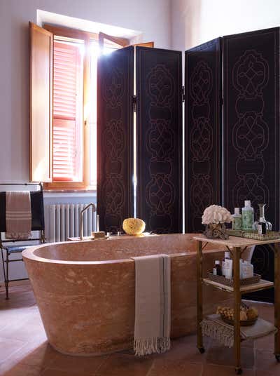  Maximalist Traditional Vacation Home Bathroom. Villa Medane  by Hubert Zandberg Interiors.