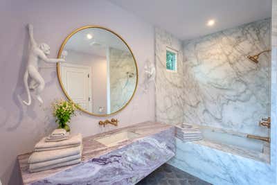  Maximalist Vacation Home Bathroom. Pasadena Poolhouse by Michelle Workman Interiors.