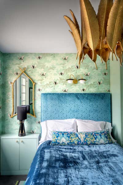  Eclectic Contemporary Maximalist Vacation Home Bedroom. Pasadena Poolhouse by Michelle Workman Interiors.