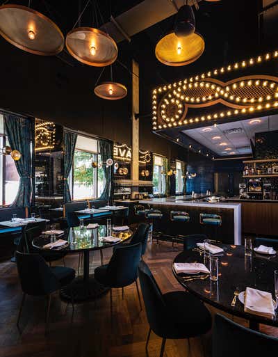  Eclectic Hollywood Regency Restaurant Kitchen. GJ Tavern by Nest Design Group.
