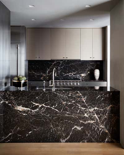 Transitional Apartment Kitchen. Hudson River Pied-à-Terre by Ries Hayes.