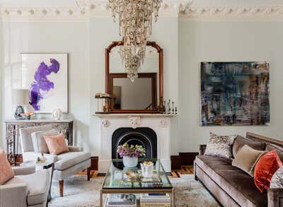  Traditional Family Home Living Room. West Brookline Brownstone by Elms Interior Design.