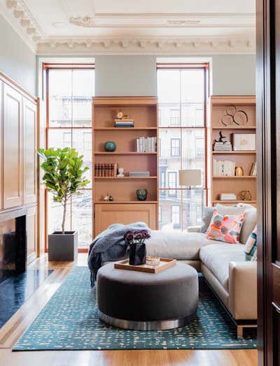  Contemporary Family Home Living Room. West Brookline Brownstone by Elms Interior Design.