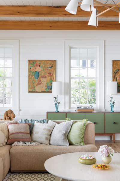  Tropical Arts and Crafts Beach House Living Room. Work Hard Play Harder by Cortney Bishop Design.