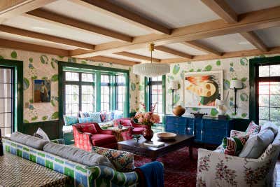  Bohemian Family Home Living Room. Colorful Tudor Home Interior Design  by Kati Curtis Design.