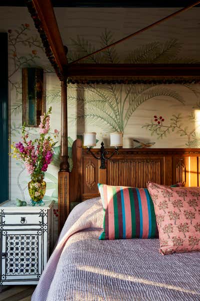  Bohemian Transitional Family Home Bedroom. Colorful Tudor Home Interior Design  by Kati Curtis Design.