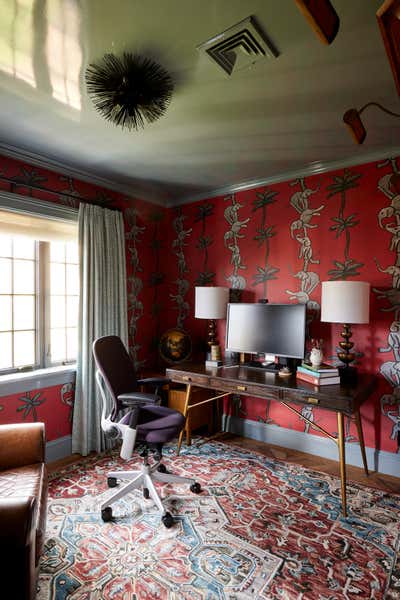  Preppy Eclectic Family Home Office and Study. Colorful Tudor Home Interior Design  by Kati Curtis Design.