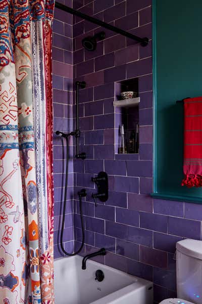  Maximalist Family Home Bathroom. Colorful Tudor Home Interior Design  by Kati Curtis Design.