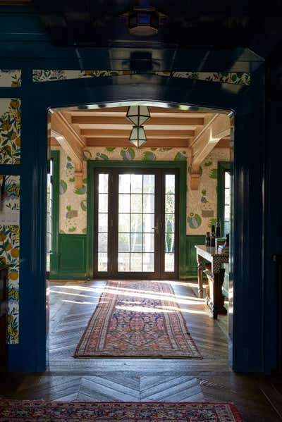  Maximalist Preppy Family Home Entry and Hall. Colorful Tudor Home Interior Design  by Kati Curtis Design.
