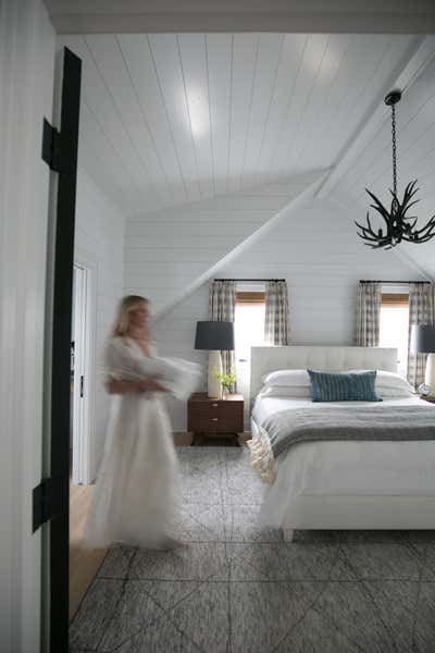  Farmhouse Beach House Bedroom. Bellport, NY by Jaimie Baird Design.