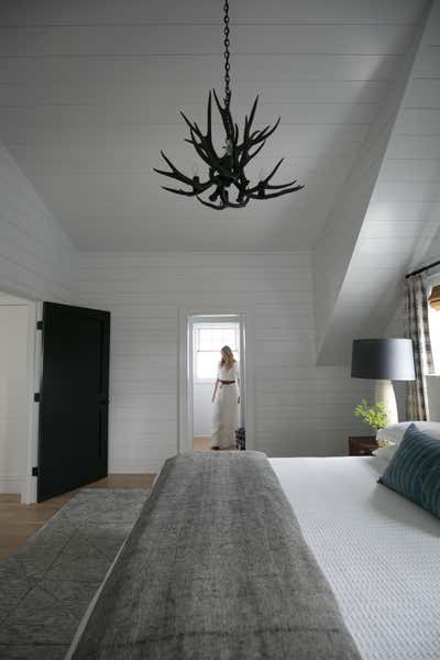  Farmhouse Beach House Bedroom. Bellport, NY by Jaimie Baird Design.