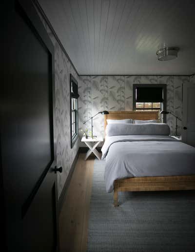  Farmhouse Beach House Bedroom. Bellport, NY by Jaimie Baird Design.