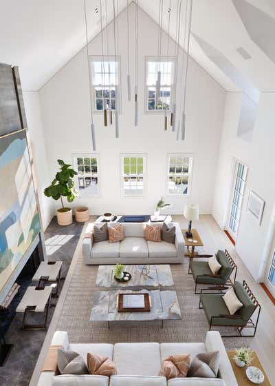 Beach Style Beach House Living Room. Nantucket Harbor Compound by Workshop APD.