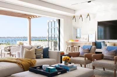  Coastal Transitional Beach House Living Room. Nantucket Harbor Compound by Workshop APD.