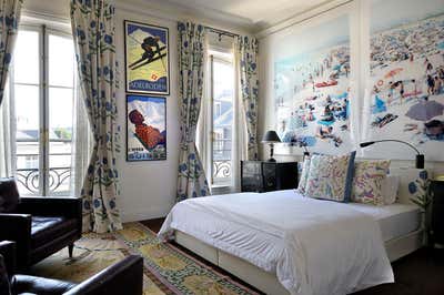  French Eclectic Apartment Bedroom. Paris Pied-à-Terre by Robert Couturier, Inc..